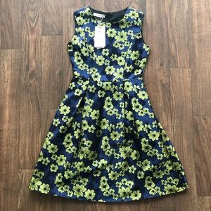 vintage coeur de vague navy and lime yellow floral pattern fit and flare…